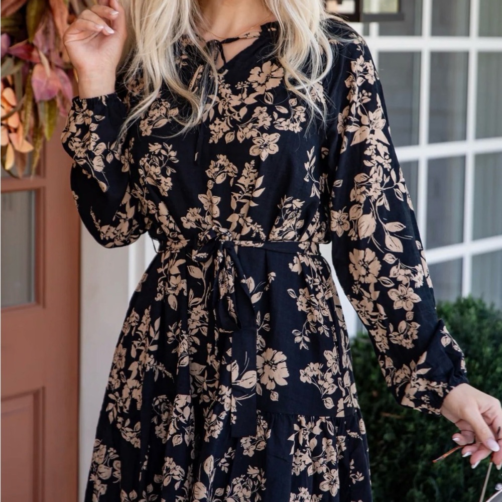 Dress Up Floral Black and Tan Women's Dress